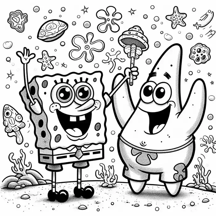 Dibujo de Bob esponja y Patricio contentos para colorear