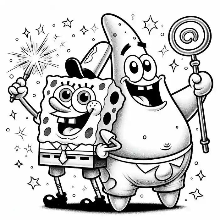 Imagen de Bob Esponja y Patricio con varita para colorear