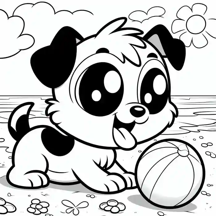 Dibujo de Perrito en la playa para colorear