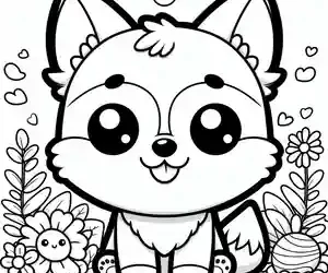 Imagen de Perrito Kawaii con flores para colorear