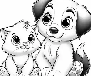 Imagen de Perrito y gatito para colorear