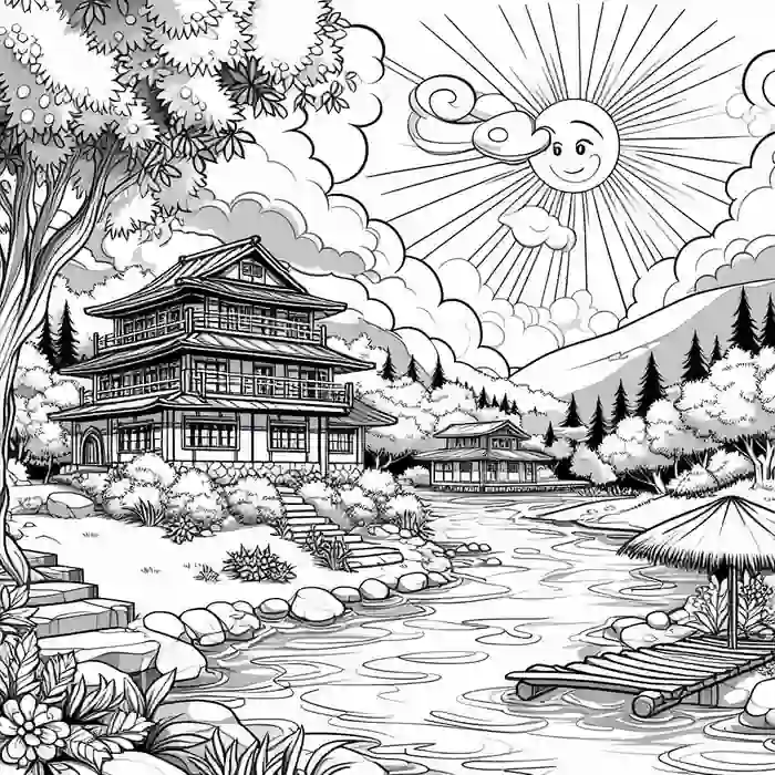 Imagen de paisaje de japón para colorear