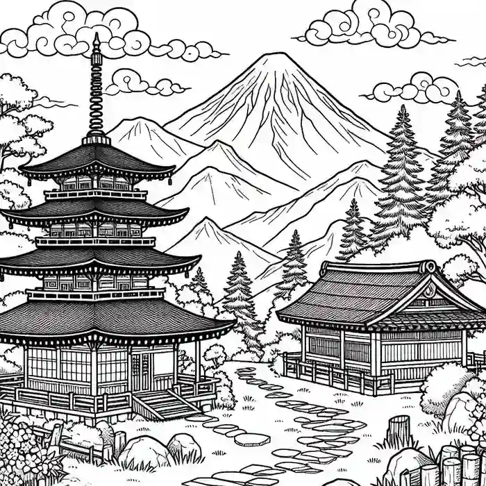 Casas Clásica Japonesas para colorear
