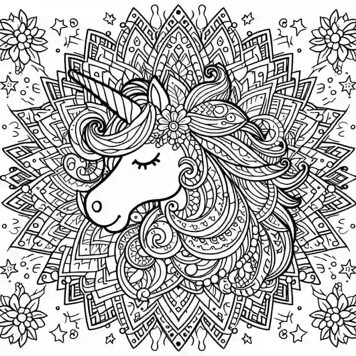 Dibujo de mandala de unicornio para colorear