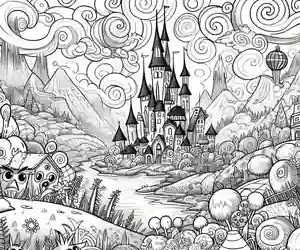 Imagen de Paisaje Fantástico de Montañas para colorear