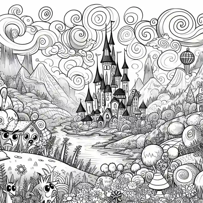 Dibujos de Paisaje Fantástico de Montañas