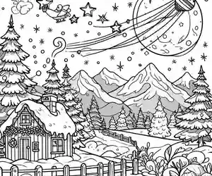 Dibujo paisaje invierno con estrellas