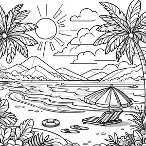 Dibujo de Paisaje playa con sombrilla para colorear
