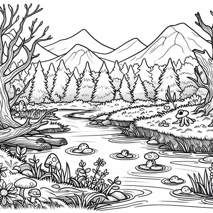 imagen pantano y bosque para pintar