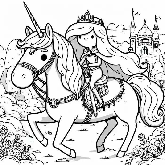 Dibujo de princesa en unicornio para colorear