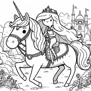 Imagen de princesa en unicornio para pintar