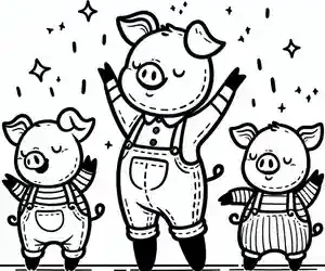 Imagen de los Tres Cerditos bailando para pintar