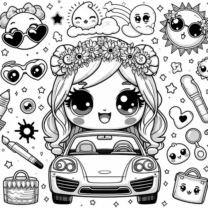 Niña en Coche con emoticonos 