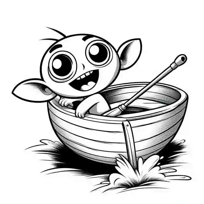 Dibujo de duende en barquita para colorear