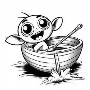 Imagen de duende en barquita para pintar