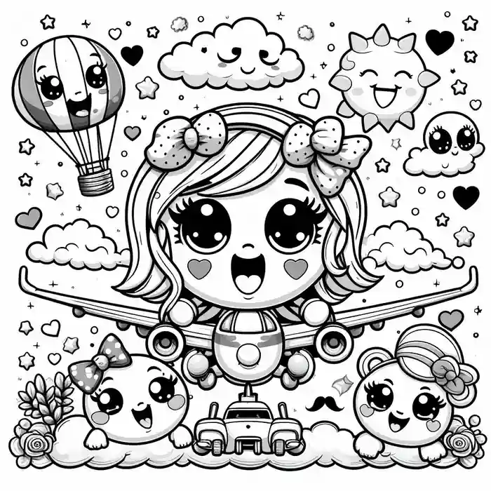 Dibujo de Avión y niña para colorear