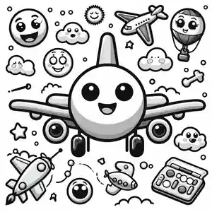 Imagen de avión y emoticonos niños para pintar