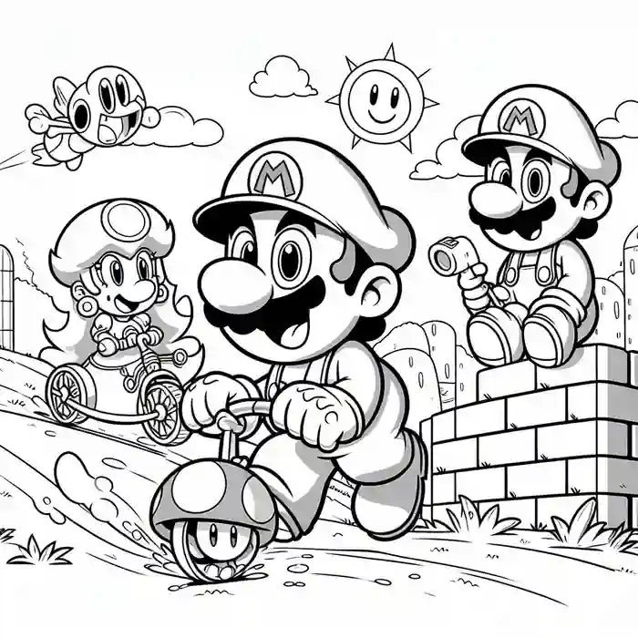 Dibujo de Mario Bros  con seta para colorear