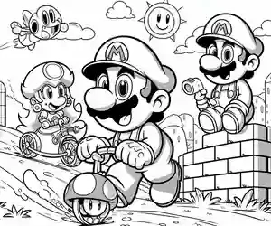 Imagen de Mario Bros con seta carro para pintar
