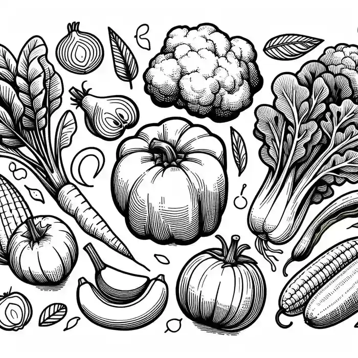 Dibujos de calabazas, zanahorias y cebollas