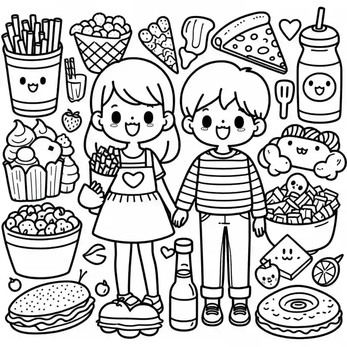 Dibujo de niños con comida para colorear