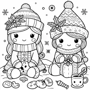 Imagen de niñas en navidad para pintar