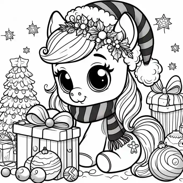Dibujo de Unicornio con regalos para colorear