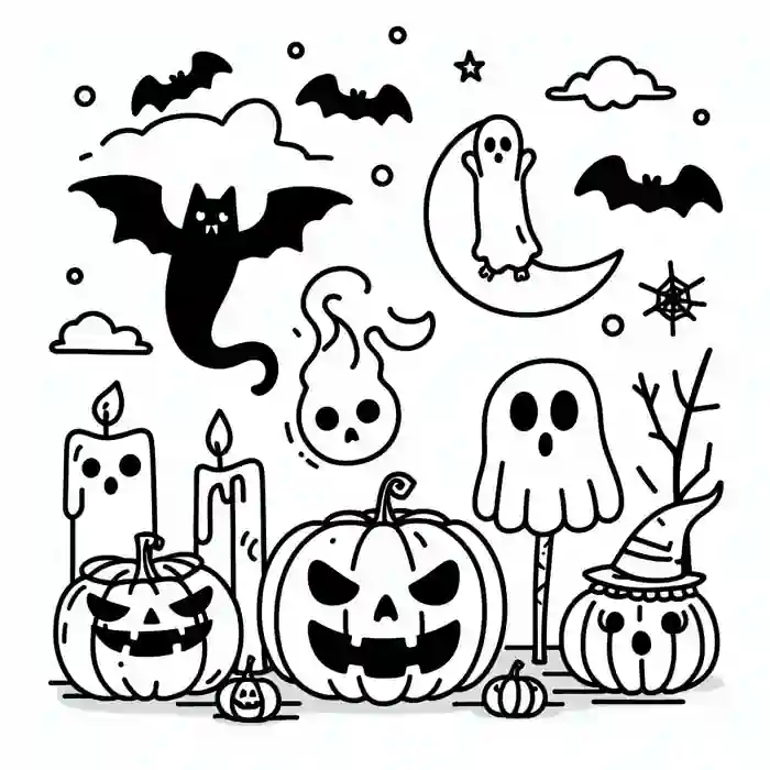 Dibujo de Murciélagos y Calabazas