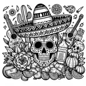 Dibujo Calavera con sombrero mexicano