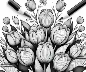 Imagen de tulipanes para colorear