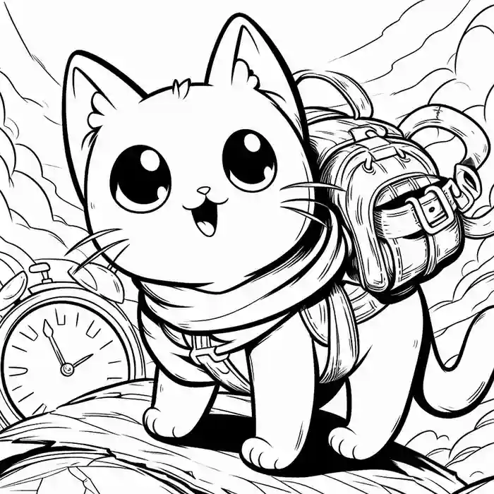 Dibujo de gatito aventurero para colorear