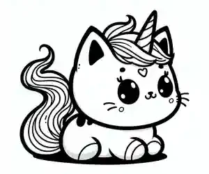 Dibujo de Gato con cuerno de unicornio para colorear
