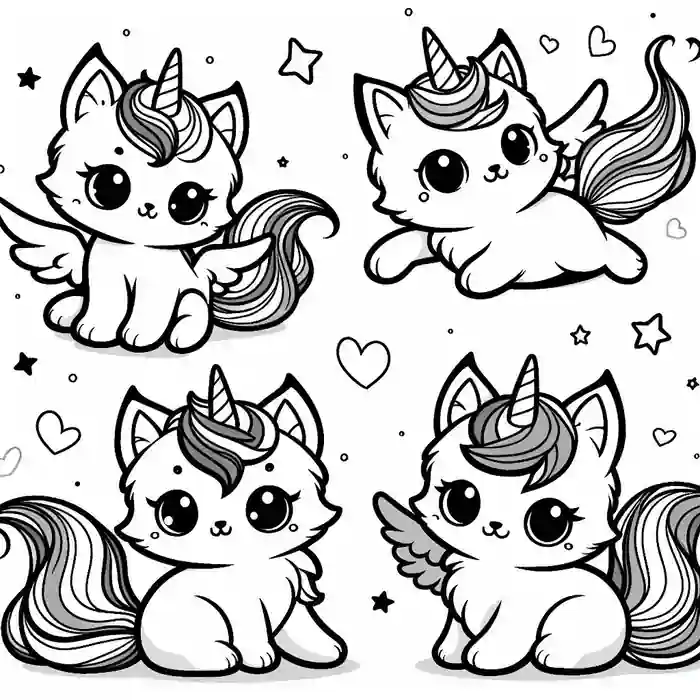 Imagen de gatitos unicornios para pintar