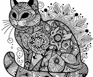 Imagen de mandala difícil de gato para pintar