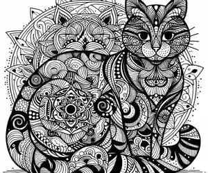 dibujo de mandala de gatos para colorear