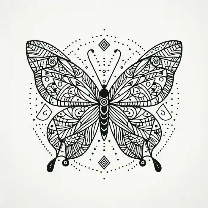 Dibujo de  mandala con mariposa aesthetic