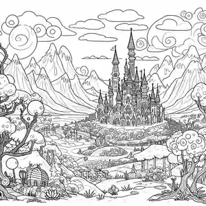 Imagen de Castillo de fantasía en montañas para pintar