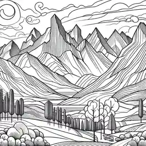 Dibujo de Paisaje con colinas y arboles para colorear