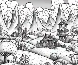 Imagen Paisaje de fantasía con montañas para pintar