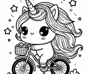 Imagen de unicornio en bici para pintar