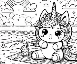 Imagen de Unicornio en la playa para colorear