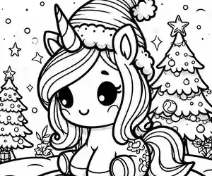 Imagen Unicornio en navidad para pintar
