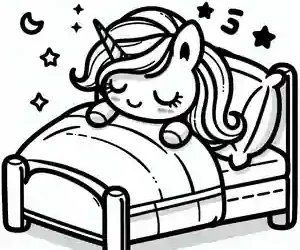 Dibujo de unicornio en la cama para colorear