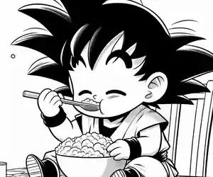 Dibujo de Goku comiendo para colorear
