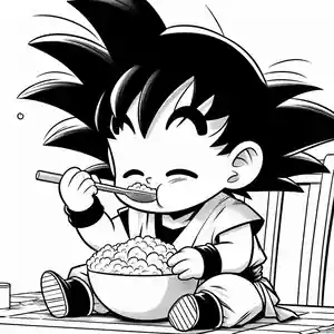 Dibujo de Goku comiendo para colorear