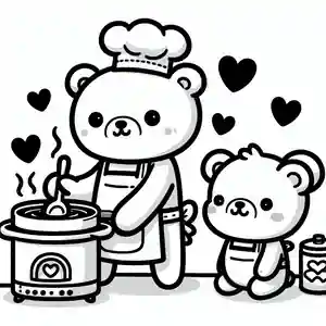 Imagen Mamá oso y Osito cocinando para pintar