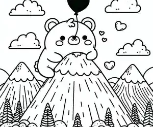 Dibujo de oso en montaña para colorear