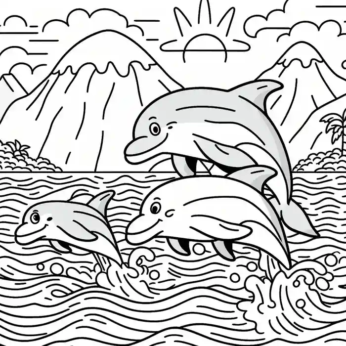Dibujo delfines saltando para colorear