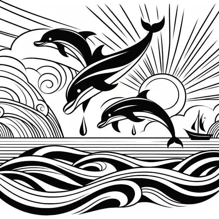 Imagen de delfines al amanecer  para pintar