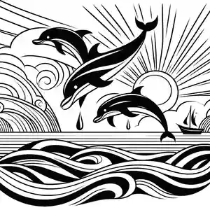 Dibujo delfines amanecer para colorear